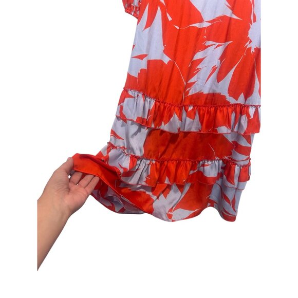 J.Crew Tiered Ruffle Midi Dress Size 6 Orange Blue Ballon Long Sleeves Floral - Picture 16 of 16